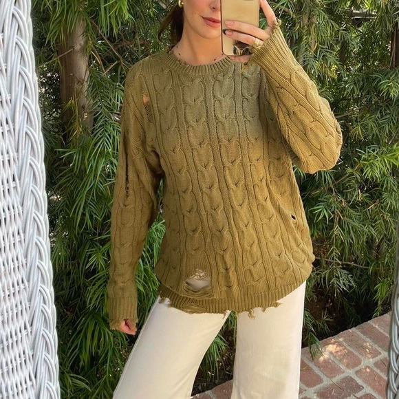 Forever 21 grunge distressed green oversized sweater - Picture 3 of 5